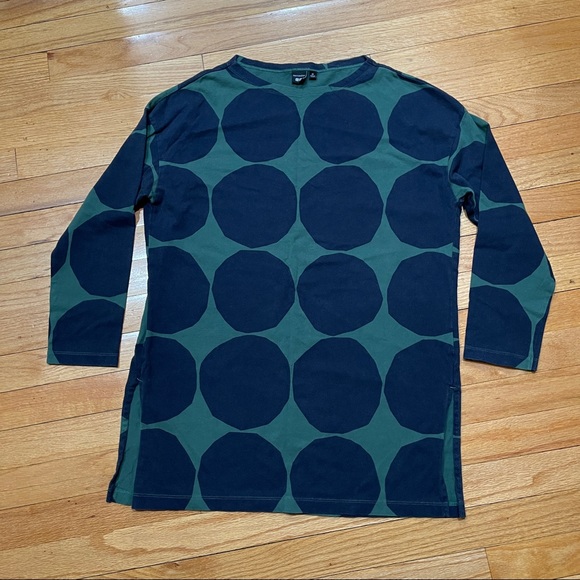 Marimekko x Uniqlo Women's Long Sleeve Tunic sz XS Green With Big Navy Dots EUC - Picture 4 of 12